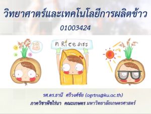 วิชาวิทยาศาสตร์และเทคโนโลยีการผลิตข้าว (01003424)